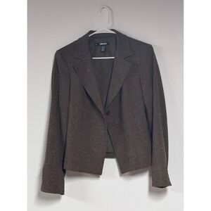 DKNY Womens Brown Wool Blend Single Button Blazer Jacket Size 12 Professional